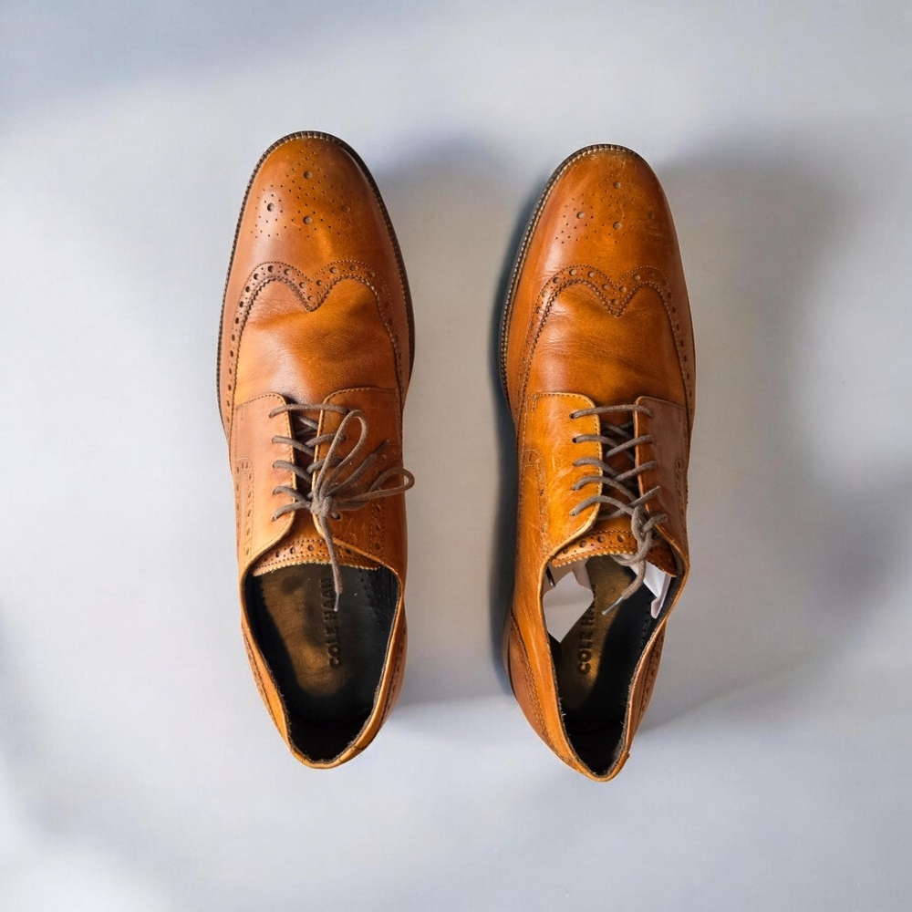 Cole Haan Mens 13 M C24116 Brown Leather Wingtip Oxford Dress Shoes🔥🔥